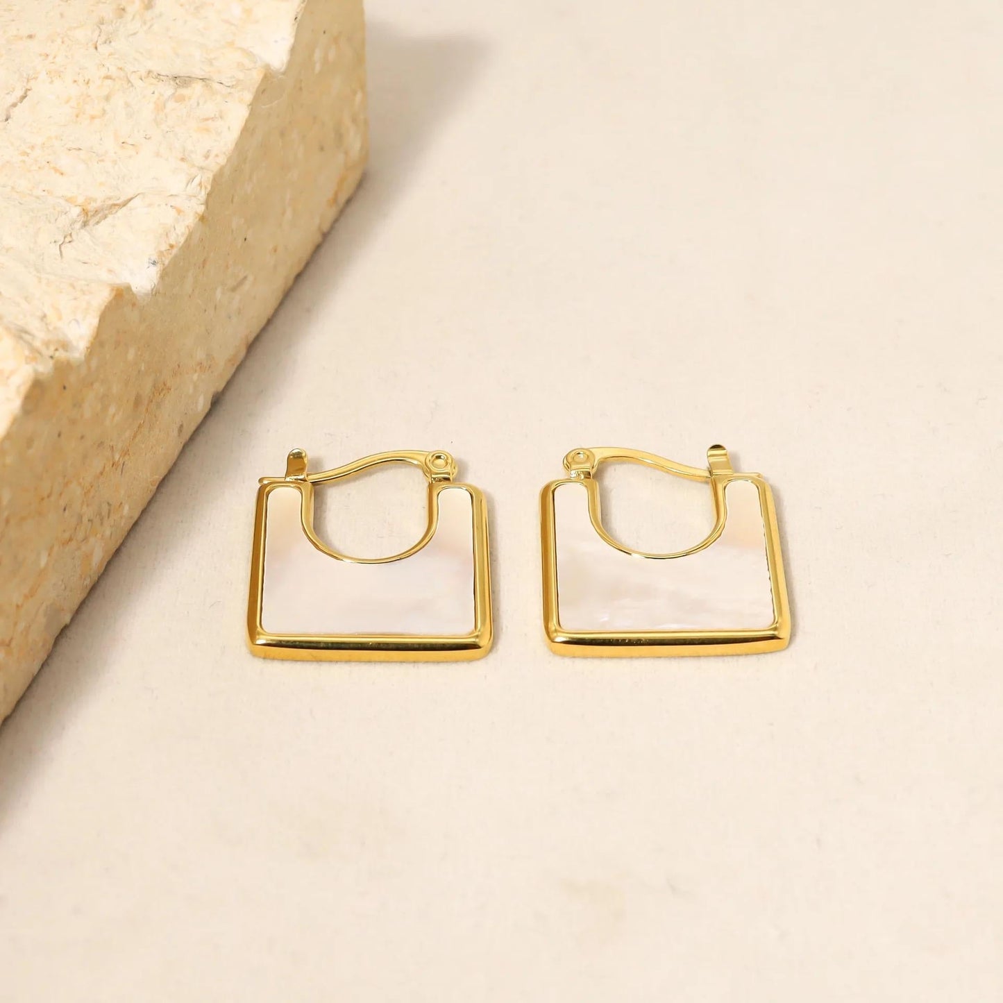 Pearl Glow Square Hoops