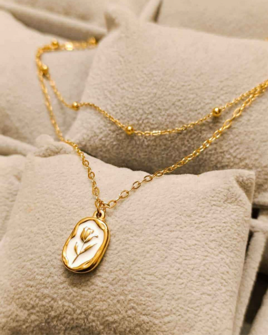 Flower minimalist double chain pendant